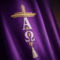 Kapa fioletowa haftowana – Alfa i Omega | Szaty Liturgiczne