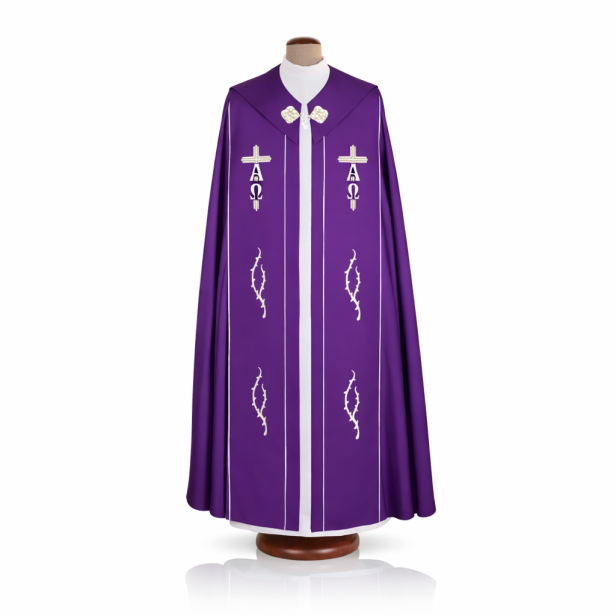 Kapa fioletowa haftowana – Alfa i Omega | Szaty Liturgiczne