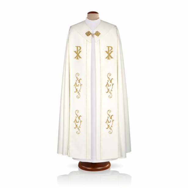 Kapa biała haftowana PX – eucharystyczna | Szaty Liturgiczne