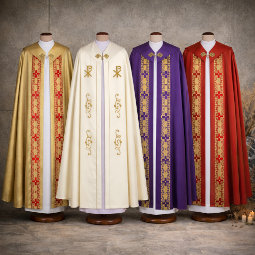 Kapa brokatowa z taśmą – 4 kolory liturgiczne | Szaty Liturgiczne