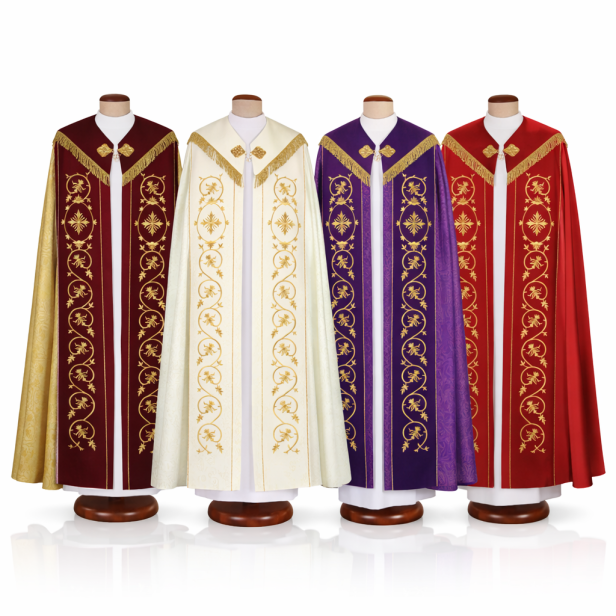 Kapa adamaszkowa z aksamitnymi pasami IHS | Szaty Liturgiczne