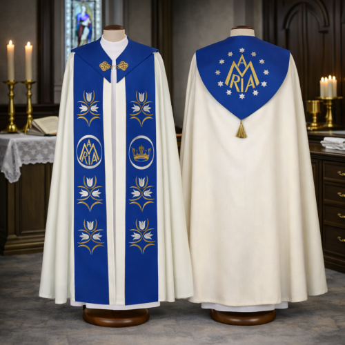 Kapa Maryjna AM – haftowana premium | Szaty Liturgiczne
