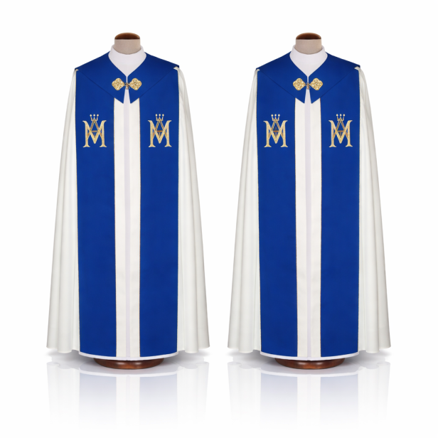 Kapa Maryjna z różą i różańcem – niebieska | Szaty Liturgiczne