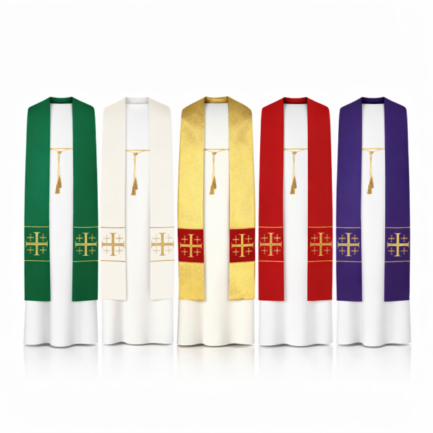 Stuła kapłańska dwustronna z krzyżem jerozolimskim | Szaty Liturgiczne