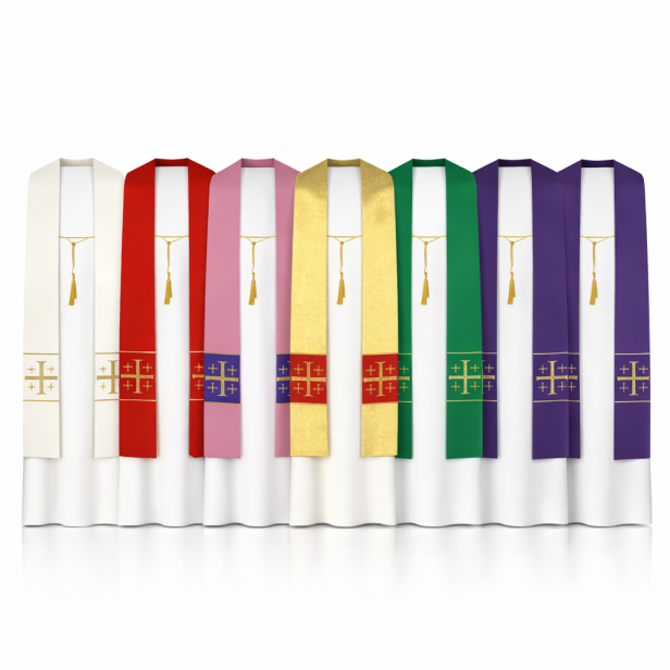 Stuła kapłańska krótka – kazaniowa z krzyżem jerozolimskim