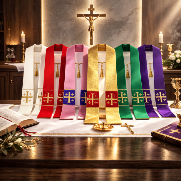 Stuła kapłańska krótka – kazaniowa z krzyżem jerozolimskim