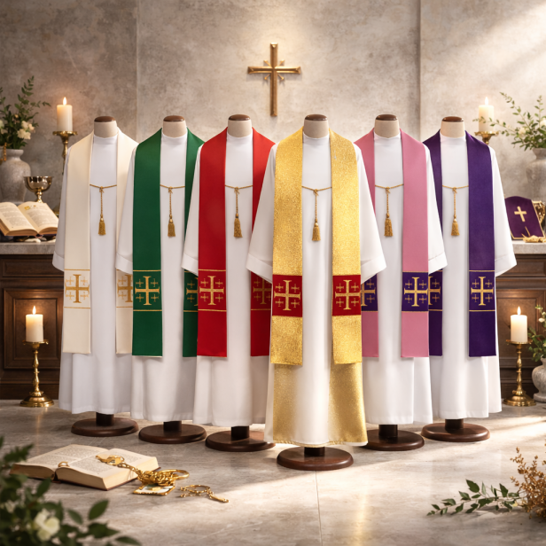 Stuła kapłańska krótka – kazaniowa z krzyżem jerozolimskim