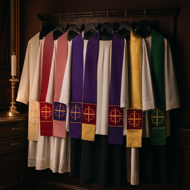Stuła kapłańska krótka – kazaniowa z krzyżem jerozolimskim
