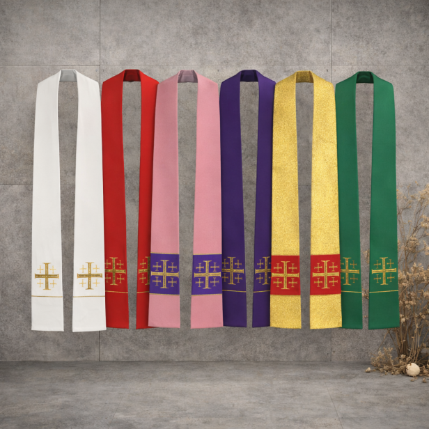 Stuła kapłańska krótka – kazaniowa z krzyżem jerozolimskim