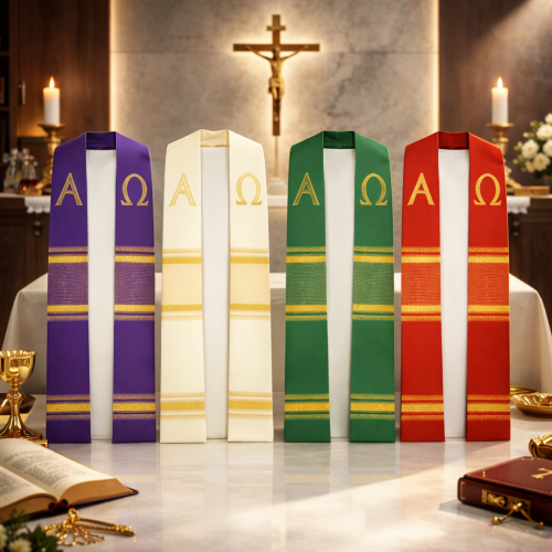 Stuła kapłańska Alpha Omega – haftowana | Szaty Liturgiczne