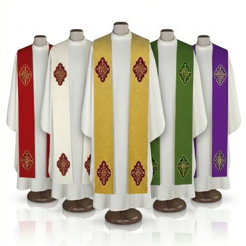 Stuła kapłańska brokatowa z aksamitną aplikacją | Szaty Liturgiczne