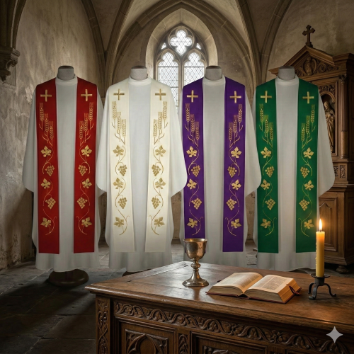Stuła kapłańska eucharystyczna z kłosami i winogronem | Szaty Liturgiczne