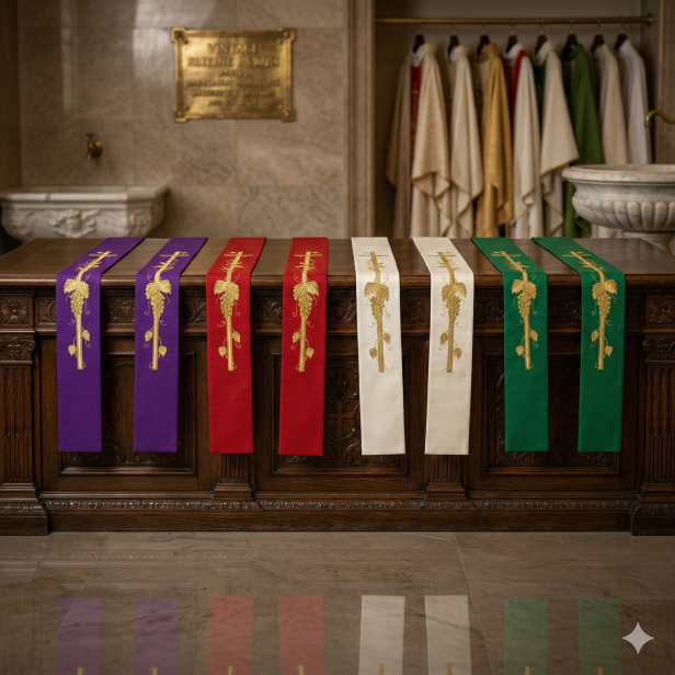 Stuła kapłańska z krzyżem i winoroślą – haftowana | Szaty Liturgiczne