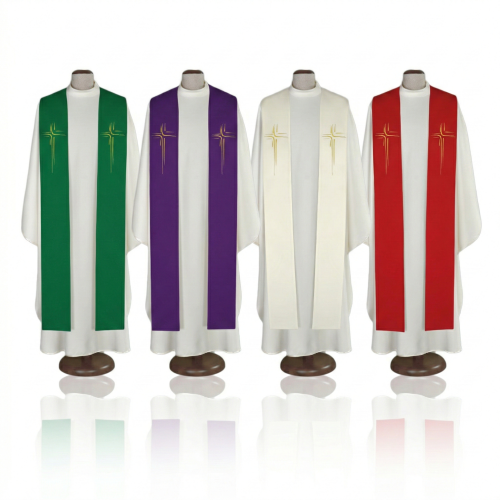 Stuła kapłańska nowoczesna z liniowym haftem krzyża | Szaty Liturgiczne