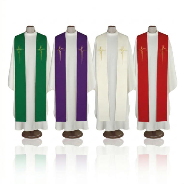 Stuła kapłańska nowoczesna z liniowym haftem krzyża | Szaty Liturgiczne