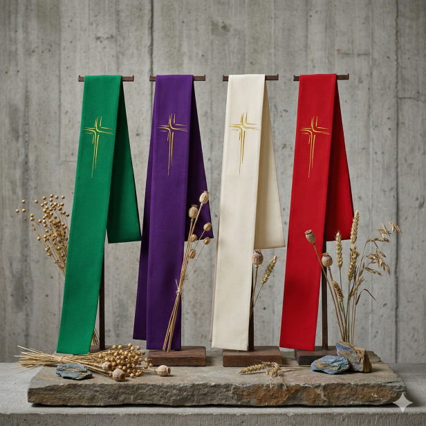 Stuła kapłańska nowoczesna z liniowym haftem krzyża | Szaty Liturgiczne