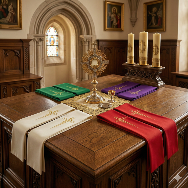 Stuła kapłańska nowoczesna z liniowym haftem krzyża | Szaty Liturgiczne