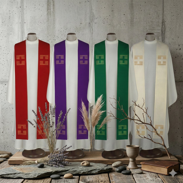 Stuła kapłańska geometryczna z nowoczesnym haftem | Szaty Liturgiczne