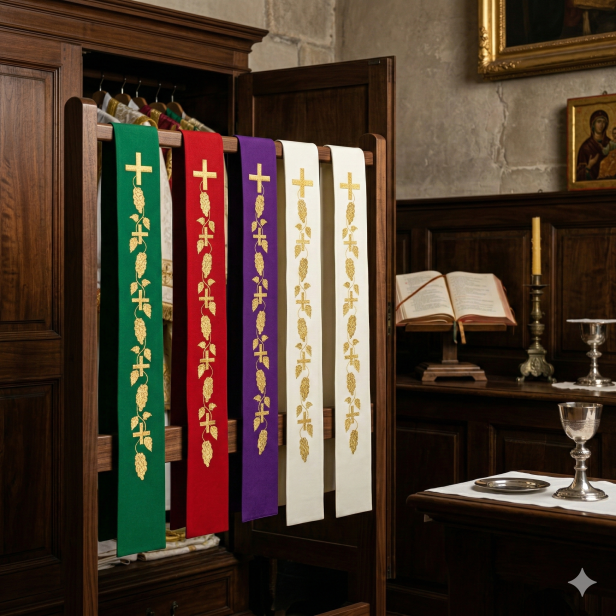 Stuła kapłańska haftowana z krzyżami i motywem winogron | Szaty Liturgiczne