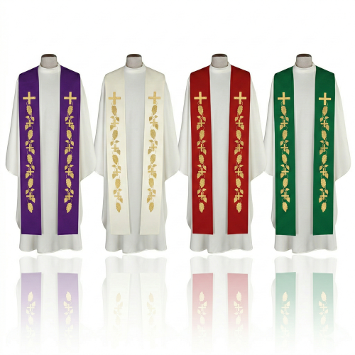 Stuła kapłańska haftowana z krzyżami i motywem winogron | Szaty Liturgiczne
