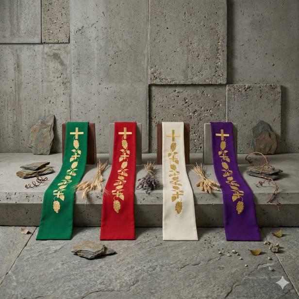 Stuła kapłańska haftowana z krzyżami i motywem winogron | Szaty Liturgiczne