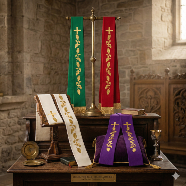 Stuła kapłańska haftowana z krzyżami i motywem winogron | Szaty Liturgiczne