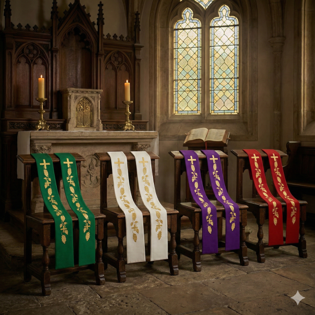 Stuła kapłańska haftowana z krzyżami i motywem winogron | Szaty Liturgiczne