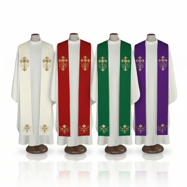 Stuła kapłańska klasyczna z haftowanym krzyżem | Szaty Liturgiczne