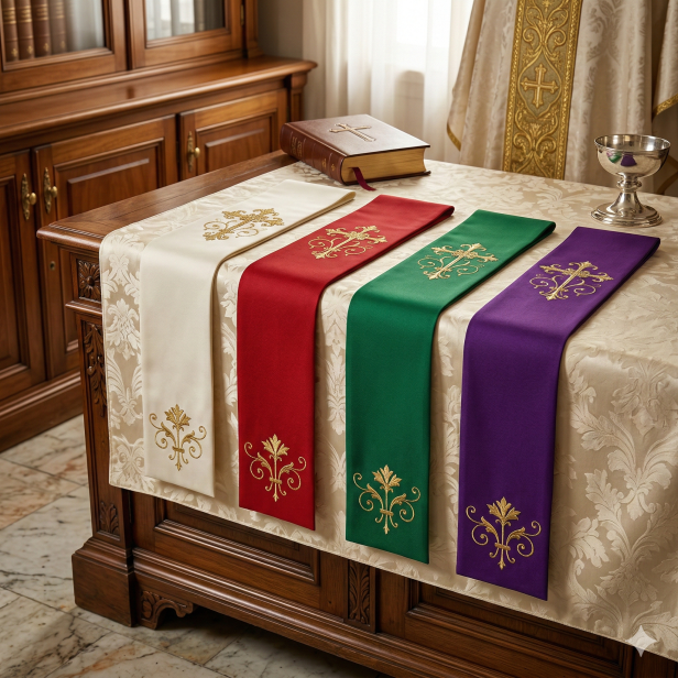 Stuła kapłańska klasyczna z haftowanym krzyżem | Szaty Liturgiczne