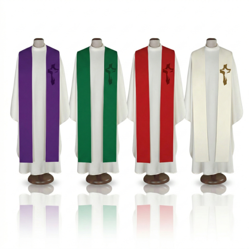 Stuła kapłańska minimalistyczna z haftowanym krzyżem | Szaty Liturgiczne