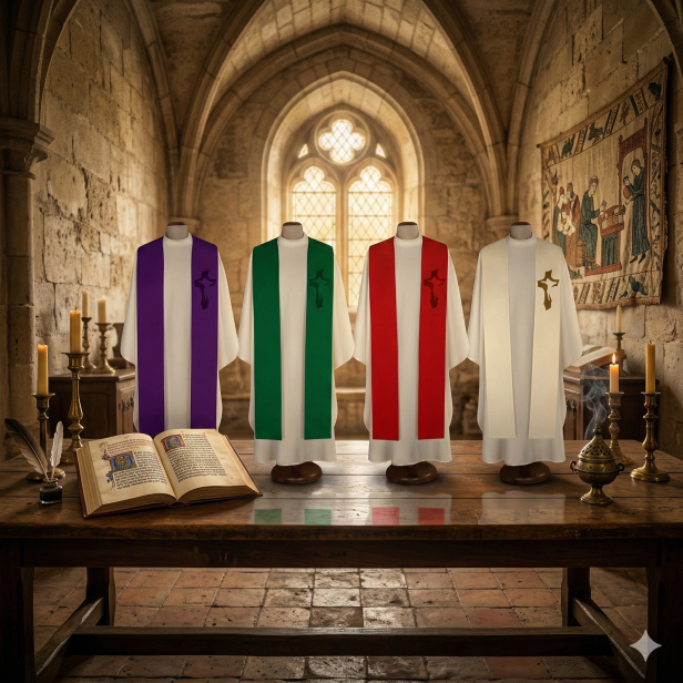 Stuła kapłańska minimalistyczna z haftowanym krzyżem | Szaty Liturgiczne