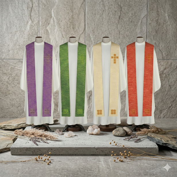 Stuła kapłańska nowoczesna z haftem i kamieniami | Szaty Liturgiczne