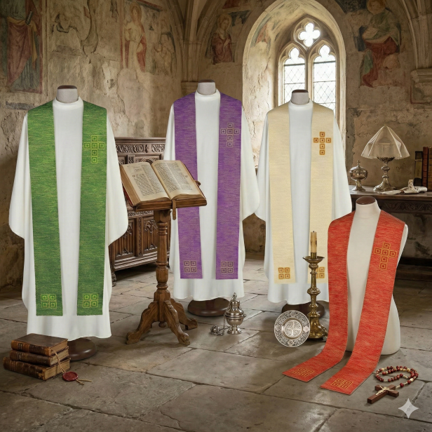 Stuła kapłańska nowoczesna z haftem i kamieniami | Szaty Liturgiczne