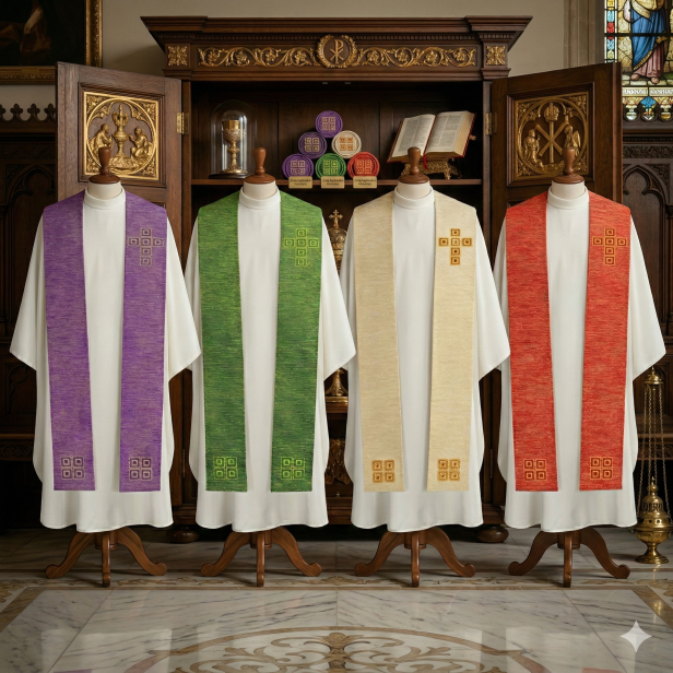 Stuła kapłańska nowoczesna z haftem i kamieniami | Szaty Liturgiczne