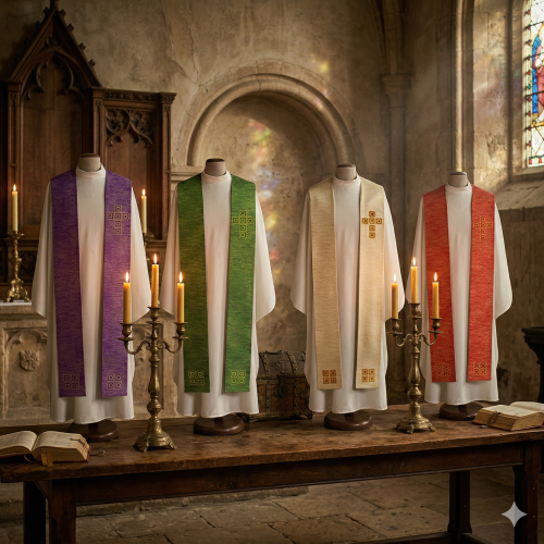 Stuła kapłańska nowoczesna z haftem i kamieniami | Szaty Liturgiczne