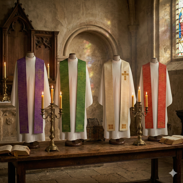 Stuła kapłańska nowoczesna z haftem i kamieniami | Szaty Liturgiczne