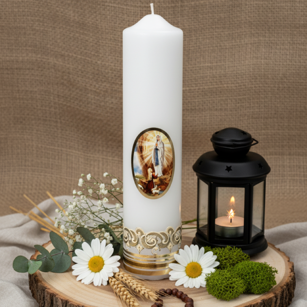 Matka Boska Lourdes - Świeca OŁTARZOWA  (Ø 7 cm, wys. 27 cm)