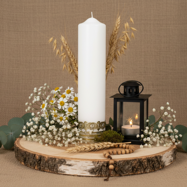 Motyw czysty – złoty ornament liturgiczny - Świeca OŁTARZOWA – Ø 7 cm, wys. 27 cm