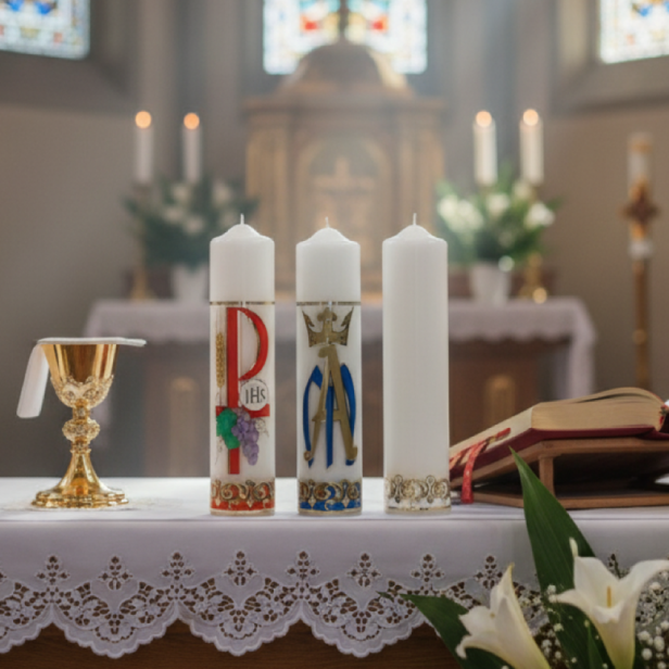 Świeca OŁTARZOWA (czysta, eucharystyczna lub maryjna) – Ø 7 cm, wys. 27 cm