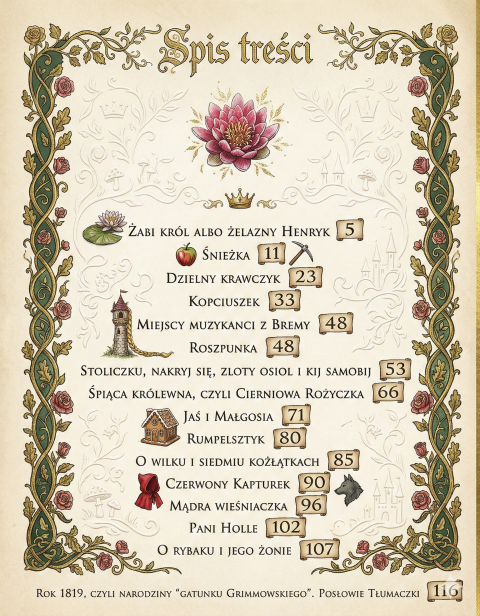Spis Treści - Baśnie wybrane braci Grimm (wydanie z 1819 roku)