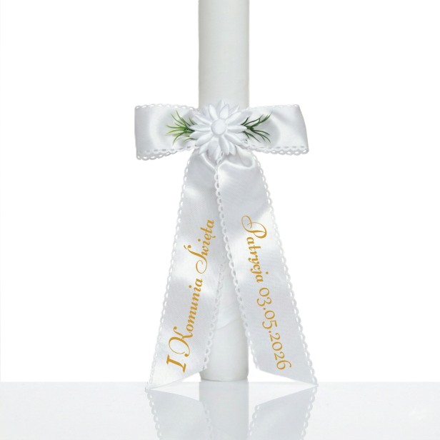 Kokarda na świecę z imieniem dziecka – personalizowana ozdoba na Komunię