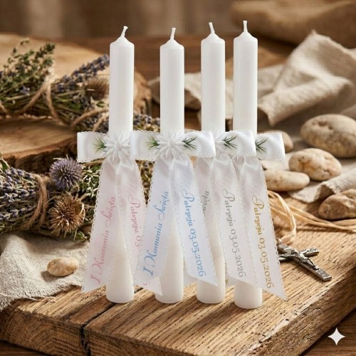 Kokarda na świecę z imieniem dziecka – personalizowana ozdoba na Komunię