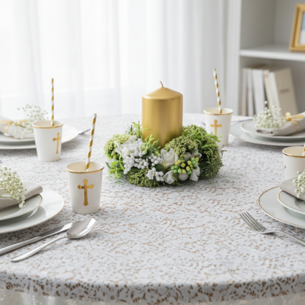 Złota Aura Sakramentu – dekoracja ozdobna na stół (Chrzest / Komunia)