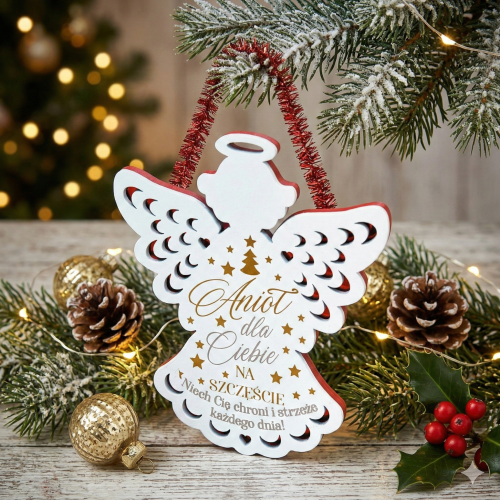 Anioł dla Ciebie - drewniana zawieszka Świąteczna