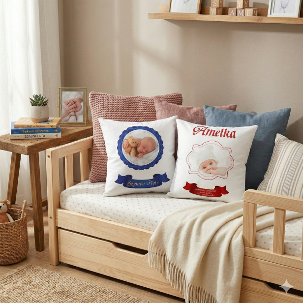 Poduszka imienna ze zdjęciem 40×40 – personalizowana pamiątka