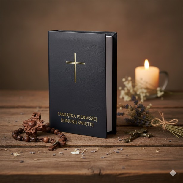 Etui komunijne na modlitewnik „Droga do Nieba” – czarna okładka Pamiątka I Komunii