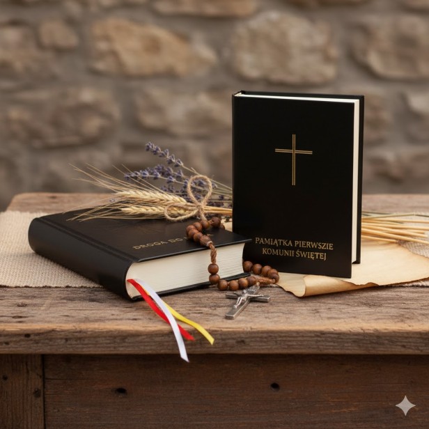 Etui komunijne na modlitewnik „Droga do Nieba” – czarna okładka Pamiątka I Komunii