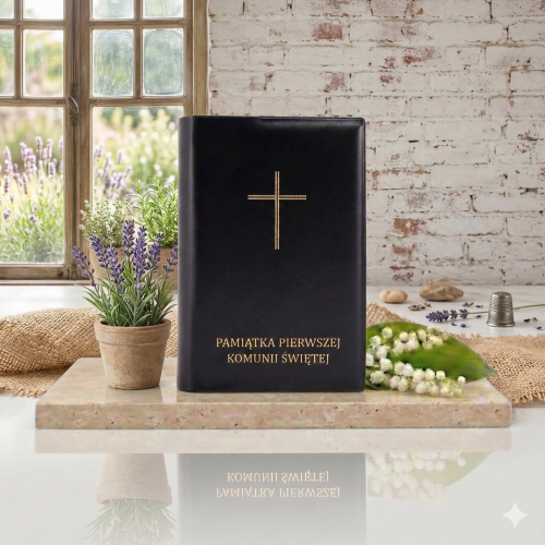 Etui komunijne na modlitewnik „Droga do Nieba” – czarna okładka Pamiątka I Komunii