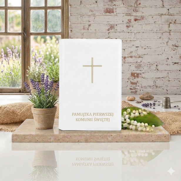 Etui komunijne na modlitewnik „Droga do Nieba” – biała okładka Pamiątka I Komunii