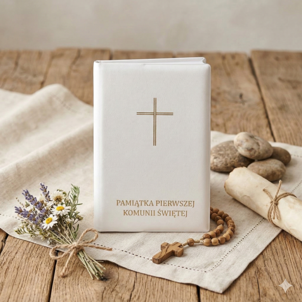 Etui komunijne na modlitewnik „Droga do Nieba” – biała okładka Pamiątka I Komunii